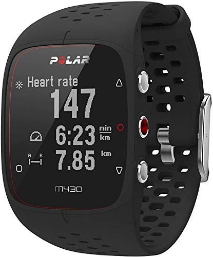 Polar M430 - Reloj running con GPS y frecuencia cardiaca en la muñeca, resistente al agua, resolución de 128x128 pixeles, peso de 51 g, color negro, grosor de 12 mm