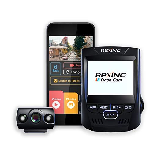 Rexing V1P 2.4" LCD FHD 1080p Gran Angular 170 Grados Doble Canal Cámara de Tablero con Cámara Trasera, Supercapacitor, Sensor-G, WDR, Grabación en Bucle, App Móvil