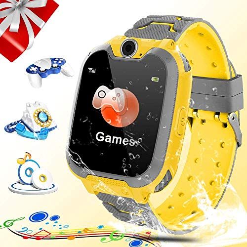 Smartwatch para niños, juego de música Reloj inteligente SOS para niños con reproductor de música / ranura para tarjeta SIM / cámara Regalos de aprendizaje para niños y niñas Cumpleaños (amarillo)