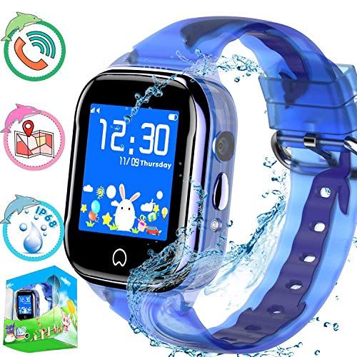 Reloj inteligente para niños con rastreador de GPS, teléfono para niños, niñas, niñas, pantalla táctil, tarjeta SIM, cámara, Android, iOS compatible, cumpleaños Anti-Perdido Llamadas bidireccionales SOS Chat de voz (Azul) (GSM solamente)