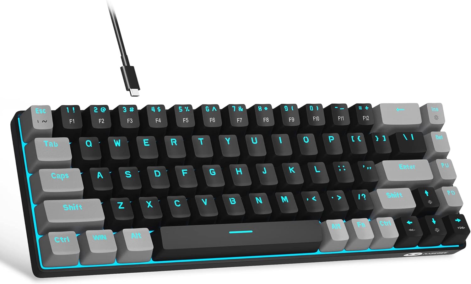 MageGee MK-Box - Teclado mecánico portátil 60% para juegos, retroiluminación LED, compacto, 68 teclas, mini teclado de oficina con cable con interruptor rojo para Windows portátil, PC, Mac, negro y gris