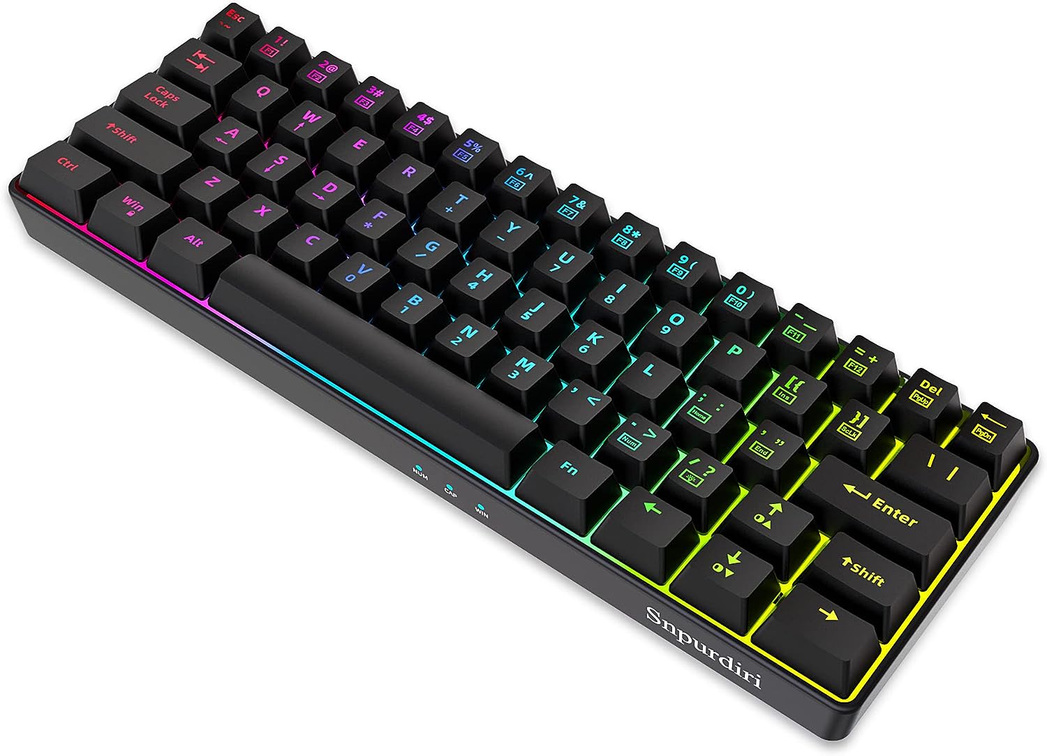 Snpurdiri Teclado de 60% para juegos, RGB compacto y pequeño teclado de membrana de oficina con cable para Windows Laptop PC Mac - Negro