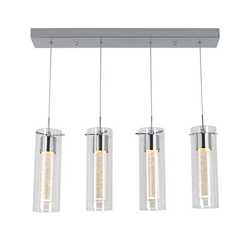 Artika OME59 Lámpara de 4 colgantes regulable con LED integrado y cristal de burbujas premium, cromado