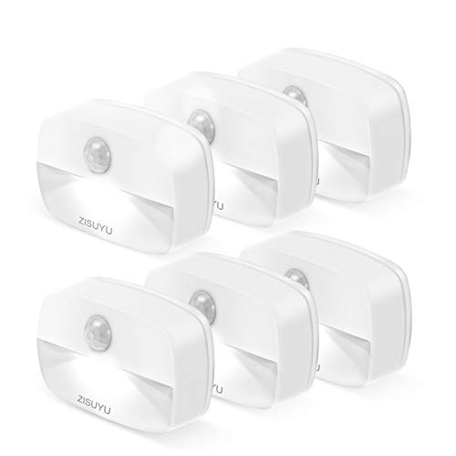ZISUYU - Luz de sensor de movimiento, luz de noche LED para interiores, luz nocturna, luces a pilas para inodoro, armario, baño, dormitorio, pasillo, escalera