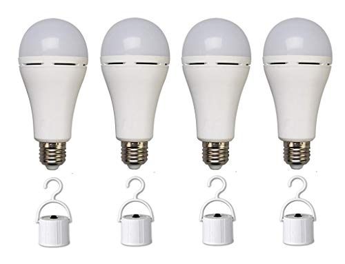 Bombilla LED de emergencia de 5 W, recargable, lámpara de emergencia portátil, bombilla de emergencia para interrupción de energía en casa, huracán, camping, con interruptor de gancho, equivalente a 40 W, blanco frío 6500 K, paquete de 4 unidades