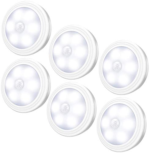 TYC Luces LED con Sensor de Movimiento, 6 PCS automático Luz Nocturna LED, Lámpara Nocturna para Vestíbulo, Sótano, Garaje, Baño, Armario, Cocina, Escaleras, Luz de Pared con Almohadillas Adhesivas