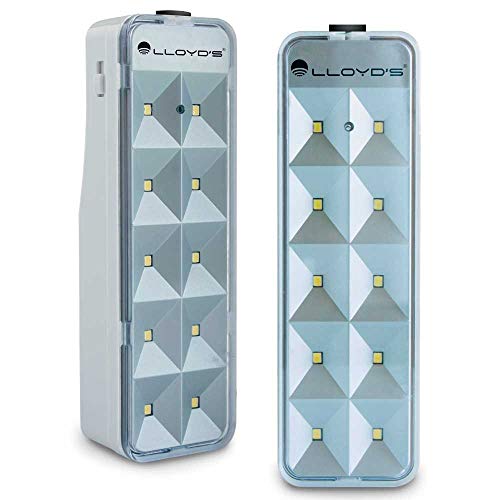 Lloyd's Lámpara de Emergencia Portátil Recargable con 10 Leds SMD, 2 Niveles de Intensidad con Duración hasta 10 Horas y Encendido Automático al Fallar la Luz, Clavija Retráctil (Paquete de 2)