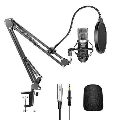 Neewer 40084747 - Kit de NW-700 Micrófono Condensador para Radiodifusión y Grabación, NW-35 Soporte de brazo Ajustable en forma de Tijera de Suspensión con Montura Antivibratoria y Abrazadera
