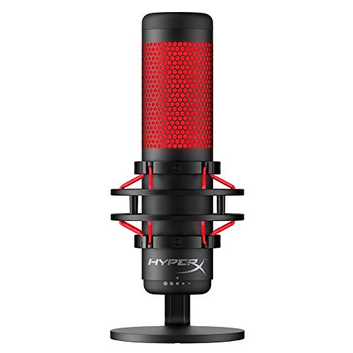 HyperX QuadCast – Micrófono USB Condensador para Gaming y Streaming, compatible con PC, PS4 y Mac, Montura Antivibraciones, Pop Filter, Cuatro patrones polares, Podcasts, YouTube
