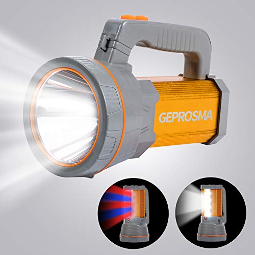 Super Bright Handheld Led Spotlight Flashlight Powerful Searchlight USB Rechargeable Large 4 Battery 10000mah Long Lasting High 6000 Lumens Plus Lantern Power Bank Portable Camping Emergency Light