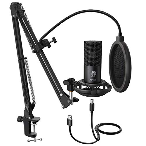 FIFINE Studio Condensador USB Micrófono PC Micrófono Kit con soporte ajustable para brazo de tijera, soporte de choque para instrumentos de voz, grabación, podcasting YouTube Karaoke Gaming Streaming-T669