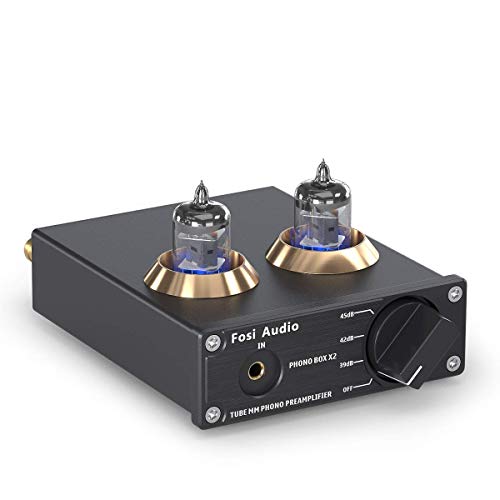 Fosi Audio Phono Preamplificador para preamplificador de tocadiscos MM preamplificador fonógrafo con ganancia de engranaje mini audio estéreo Hi-Fi preamplificador para reproductor de grabación con caja de alimentación DC 12 V X2
