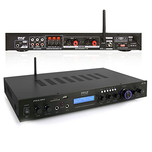 Pyle - Upgraded Premium Rack Mount Bluetooth Receiver, Home Theater Amp, Speaker Amplifier, Bluetooth Wireless Streaming, MP3/USB/SD/AUX/FM Radio, 200 Watt, w/ Digital ID3 LCD Display from - PDA7BU