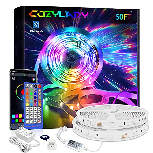 Cozylady Bluetooth Tira LED 15m, Música Luces LED Habitación Controlas con App, RGB 5050 Tiras LED con Control Remoto