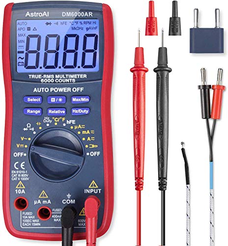 AstroAI Multímetro Digital Profesional Rango Automático 6000 Cuentas, Polímetro Digital de Voltaje Corriente AC/DC, Ture-RMS, Temperatura, Frecuencia, Medidor de Corriente Voltaje AC/DC, Resistencia, Continua, Diodos, Con función magnética