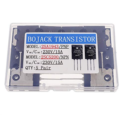 BOJACK 5 pares 2SA1943 2SC5200 amplificador transistor PNP NPN de alta potencia negro audio silicón transistor TO-3PL (paquete de 10 unidades)