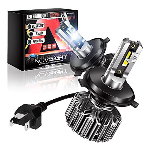 NOVSIGHT H4/9003 Bombillas LED para faros delanteros, 12000 lúmenes, 300% más brillantes, kit de conversión de faros delanteros, 60 W 6500 K, luz blanca fría, repuesto halógeno de refrigeración extremadamente rápida