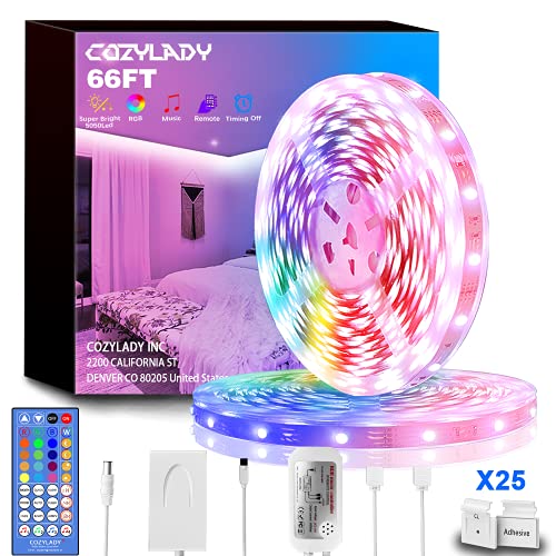 Cozylady Música Tira LED 20m, Luces LED Habitación con Control Remoto, RGB 5050 Tiras LED con Fuente de Alimentación