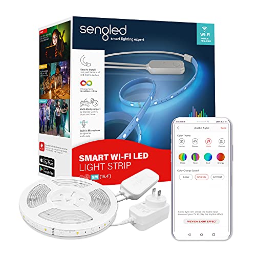 Sengled W1G-N84F WiFi 2000-6500K LED multicolor funciona con Alexa Google, 5 m, Smart RGB cambio de color tiras de luz para decoración del hogar, dormitorio, 5 metros