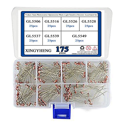 XINGYHENG - Kit surtido de resistencias fotoresistor de 5 mm (GL5506 /GL5516 /GL5526 /GL5528 /GL5537 /GM5539 /GL5549) (resistencias fotográficas LDR, dependiendo de la luz)