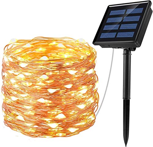 Luces Led Solar de 8 Modos, 22M con 200LEDs, Arbol De Navidad, Tiras Led con Luz, IP65 Impermeable Guirnalda Luces Solares para Jardin Exterior/Interior, Arbol de Navidad, Ventana Valla Bodas Blanco Cálido (200LED)