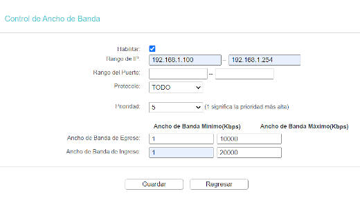 Configuración ancho de banda de red de baja prioridad Archer C50 paso 2