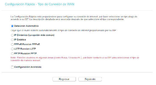 Configuración Rápida - Tipo de Conexión de WAN Paso 3