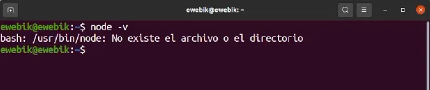 Comprobar que Node.js ya no esta instalado en Ubuntu.