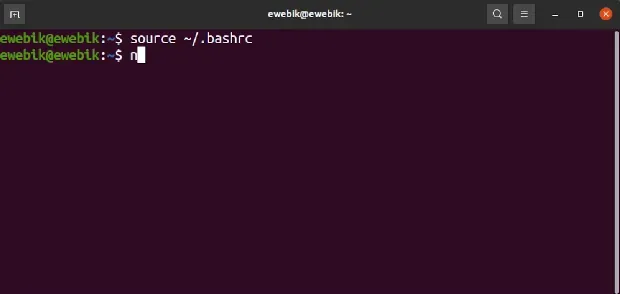 Instalación de NVM en Ubuntu, volver a leer a bashrc.