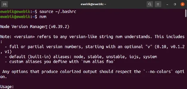 Instalación de NVM en Ubuntu, comprobación de la correcta instalación de NVM en Ubuntu.