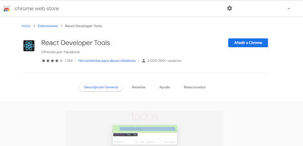 Página oficial Chrome Web Store de React Developer Tools