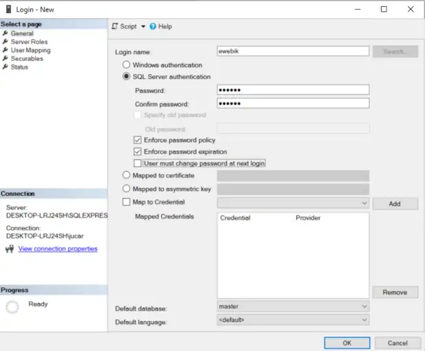 Creación de nuevo usuario SQL Server