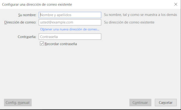 Datos de correo de Gmail en Thunderbird