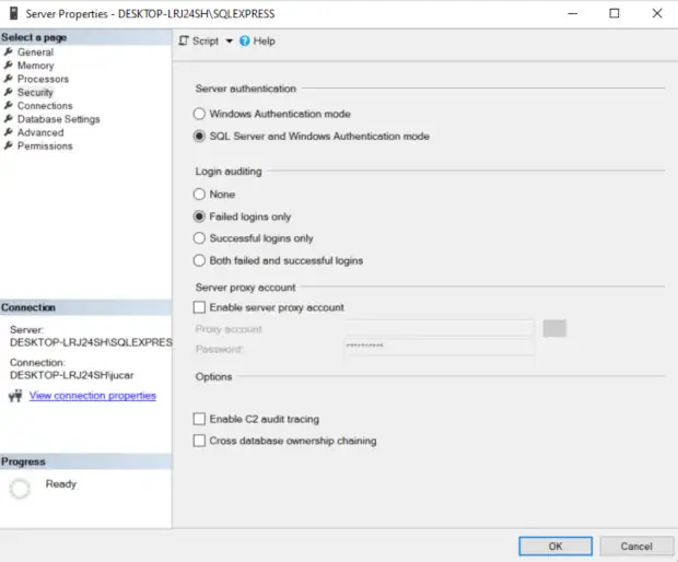 Habilitar SQL Server Authentication o Autenticación mixta en SQL Server
