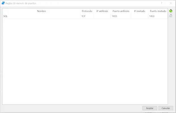 Habilitar puerto 1433 en virtualbox, reenvió de puertos.