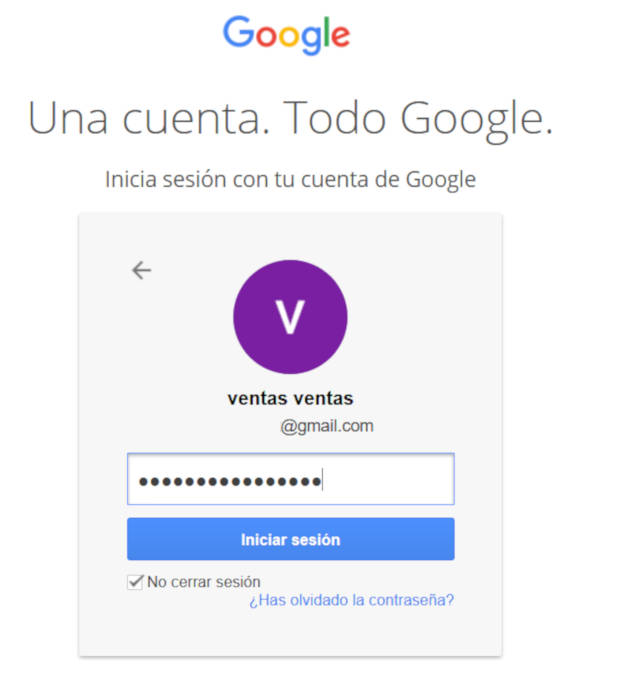 Ventana para el Ingreso de contraseña de la cuenta de GMAIL